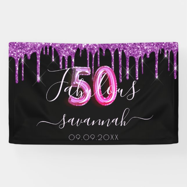 Banderoles 50 & Fabuleux anniversaire noir violet parties sci (Horizontal)
