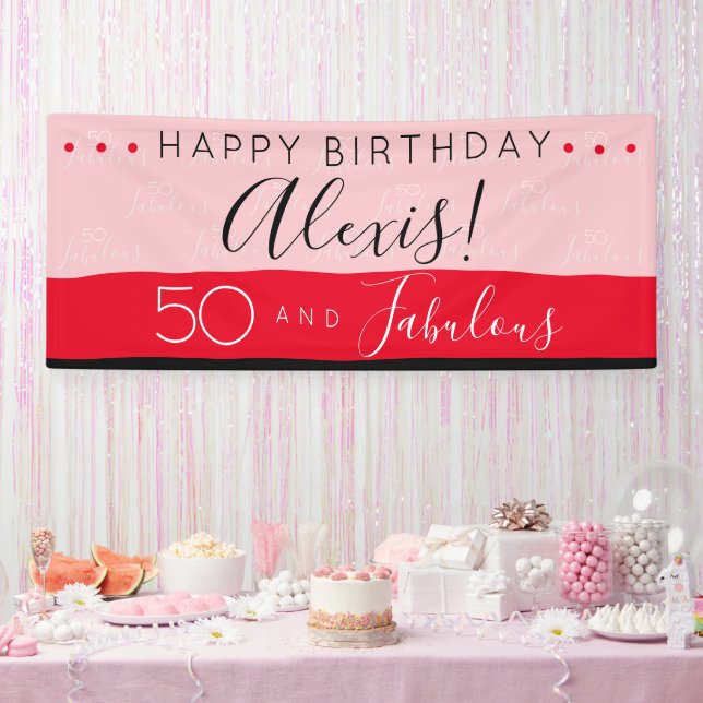 Banderoles 50 Fabuleux Anniversaire Rose Rouge Moderne (Fête)