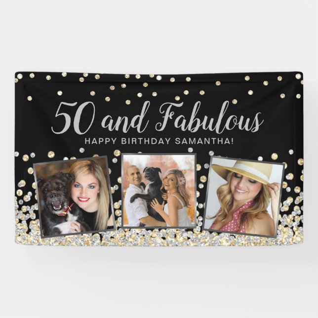 Banderoles 50 Fabuleux collage photo en argent 50e anniversai (Horizontal)