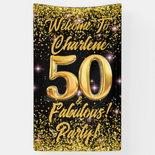 Banderoles 50 Fabuleux Gold Parties scintillant Rose Stars 50