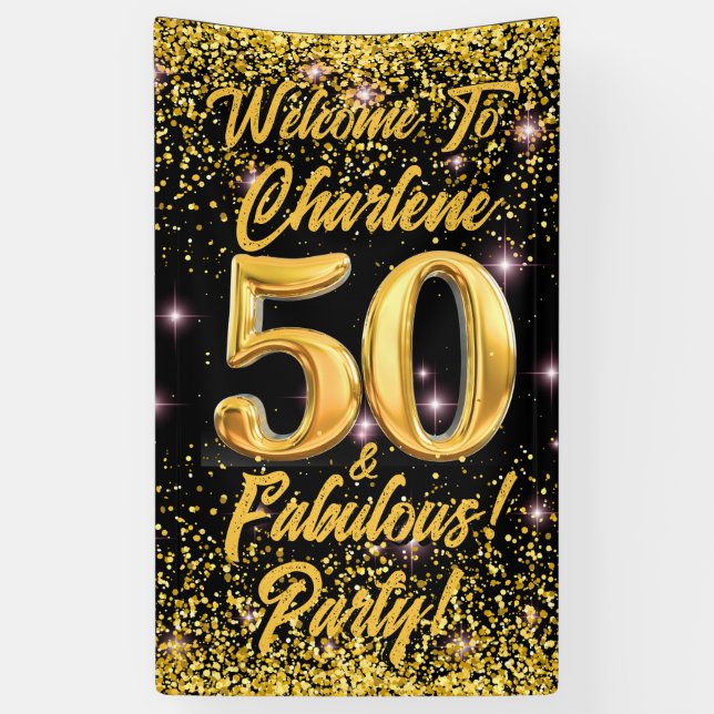 Banderoles 50 Fabuleux Gold Parties scintillant Rose Stars 50 (Vertical)