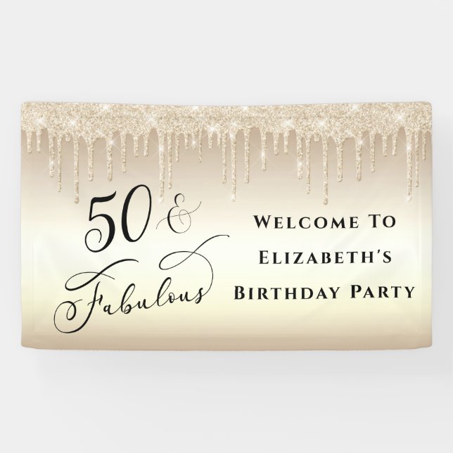 Banderoles 50 Fabuleux Parties scintillant d'or Anniversaire (Horizontal)