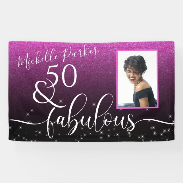 Banderoles 50 Fabuleux Parties scintillant rose moderne photo (Horizontal)