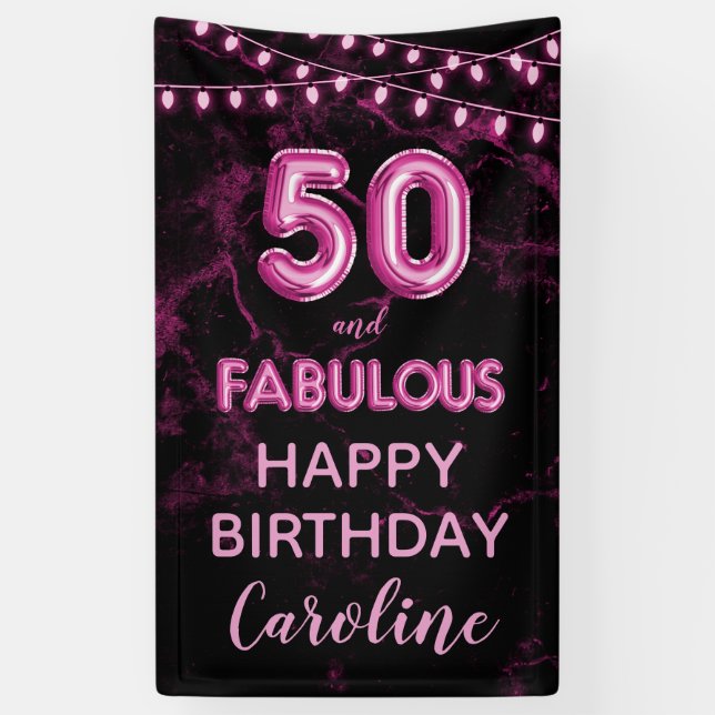 Banderoles 50 & Fabuleux rose et noir Anniversaire vertical (Vertical)