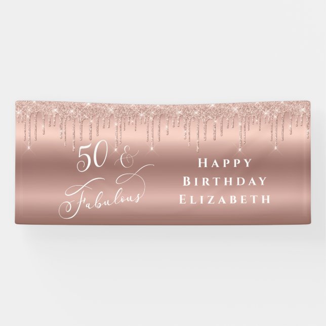 Banderoles 50 Fabuleux Rose Gold Parties scintillant fête d'a (Horizontal)