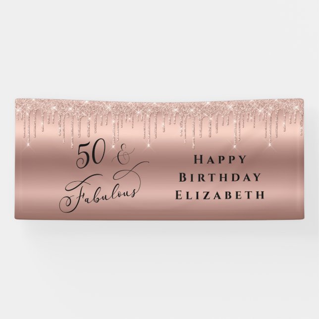 Banderoles 50 Fabuleux Rose Parties scintillant Gold fête d'a (Horizontal)