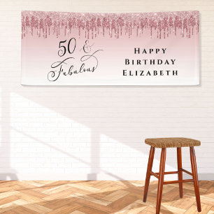 Banderoles 50 Fabuleux Rose Parties scintillant Gold rose fêt