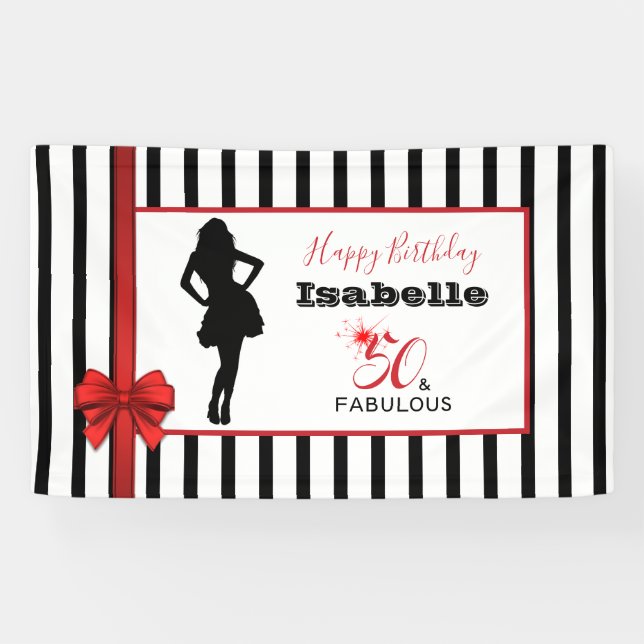Banderoles 50 & FABULOUS 50e anniversaire Stripes noir/blanc (Horizontal)