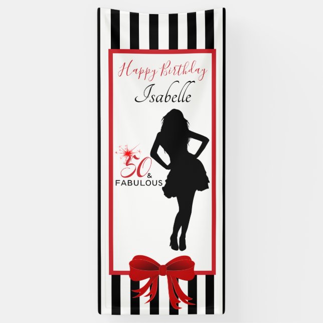 Banderoles 50 & FABULOUS 50e anniversaire Stripes noir/blanc (Vertical)