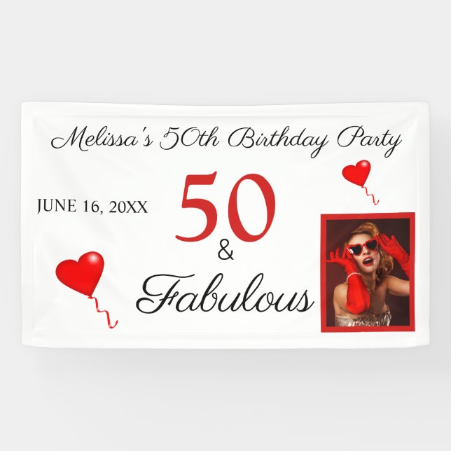Banderoles 50 & Fabulous Ajouter Nom photo et date 50e annive (Horizontal)