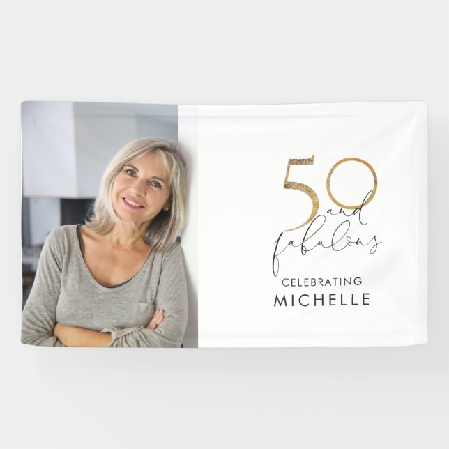 Banderoles 50 & Fabulous Black & White 50th Birthday Photo (Horizontal)