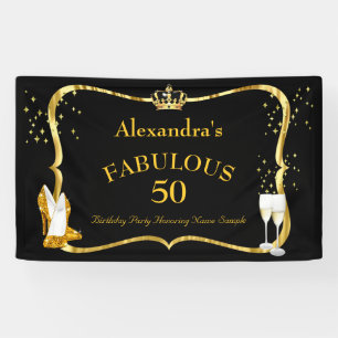 Banderoles 50 talons noirs dorés Champagne Anniversaire fabul