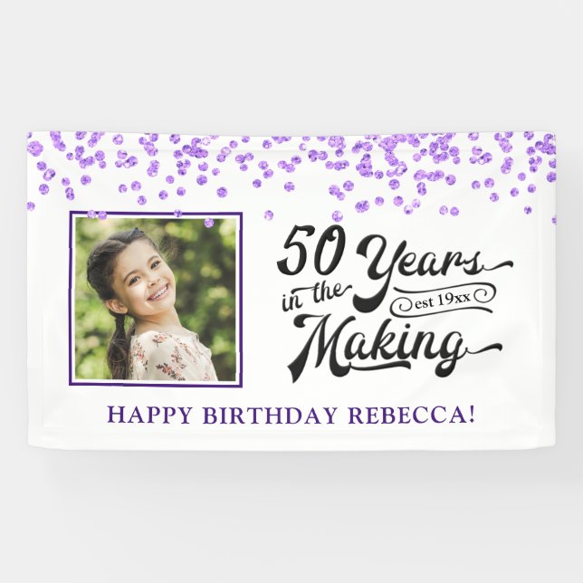 Banderoles 50e anniversaire 50 ans photo violet Confetti (Horizontal)