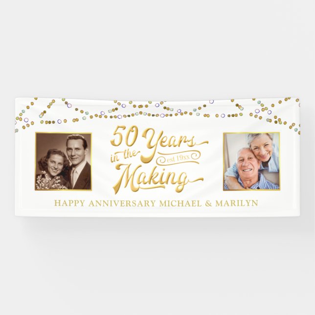 Banderoles 50e anniversaire Alors et maintenant Photos 50 ans (Horizontal)
