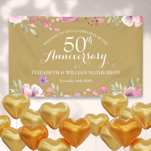 Banderoles 50e anniversaire Aquarelle Roses Bienvenue