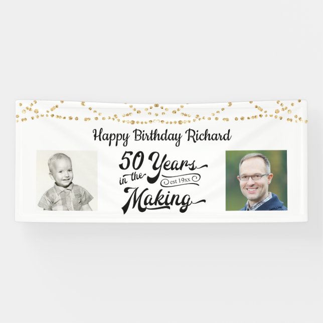 Banderoles 50e anniversaire Black Gold String lumières Photos (Horizontal)