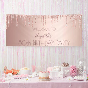 Banderoles 50e anniversaire blush rose or parties scintillant