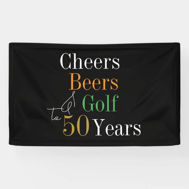 Banderoles 50e anniversaire Cheers Beers Golf Black Gold Part (Horizontal)