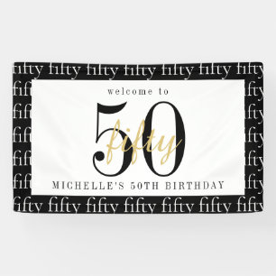 Banderoles 50e Anniversaire Chic Noir Blanc Or Soirée de Bien