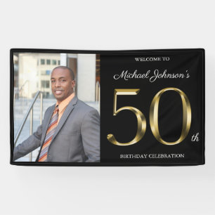 Banderoles 50e anniversaire Classy Black Solid Gold Photo per