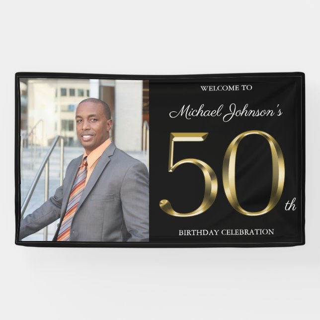 Banderoles 50e anniversaire Classy Black Solid Gold Photo per (Horizontal)