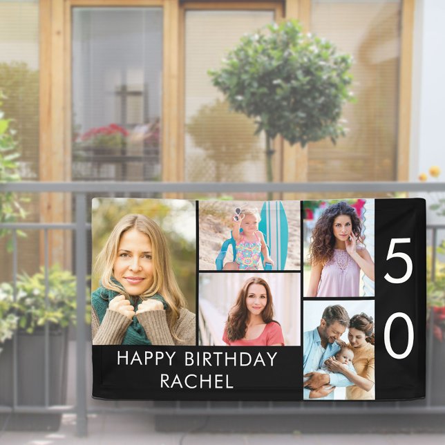 Banderoles 50e anniversaire Collage photo 5 photo noir blanc (Créateur téléchargé)