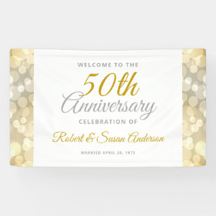 Banderoles 50e Anniversaire de Mariage Bienvenue Bokeh Or