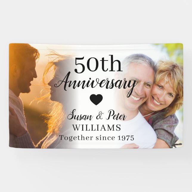Banderoles 50e Anniversaire de Mariage Collage Photo Personna (Horizontal)