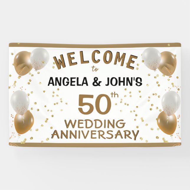 Banderoles 50e anniversaire de Mariage d'or, Noms (Horizontal)