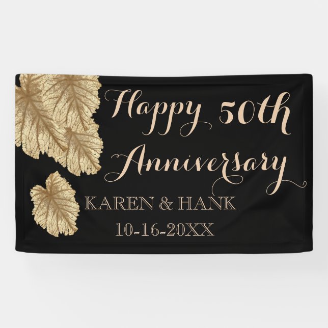 Banderoles 50e anniversaire de Mariage Faux Gold Leaf Élégant (Horizontal)