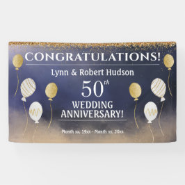 Banderoles 50e anniversaire de Mariage, or, bleu, blanc