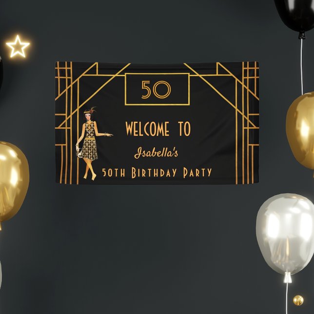 Banderoles 50e anniversaire d'or noir style art déco des anné (Créateur téléchargé)