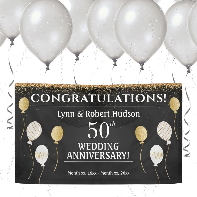 Banderoles 50e anniversaire du Mariage (50th Wedding Anniversary, Gold, Black and White Banner)