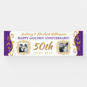 Banderoles 50e anniversaire du Mariage Vos photos Purple Gold