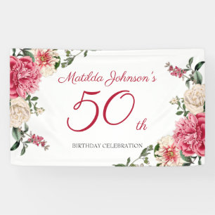 Banderoles 50e anniversaire Elégant rose blanc floral botaniq