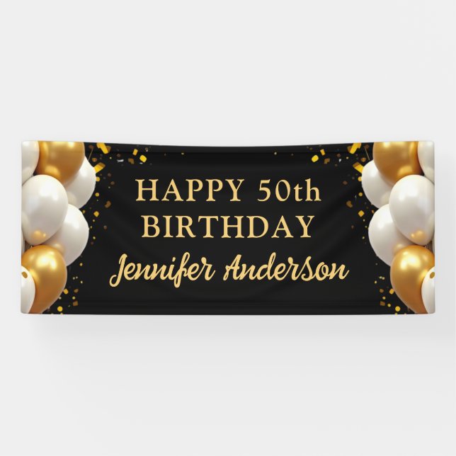 Banderoles 50e anniversaire Fête Noire et Or (Horizontal)