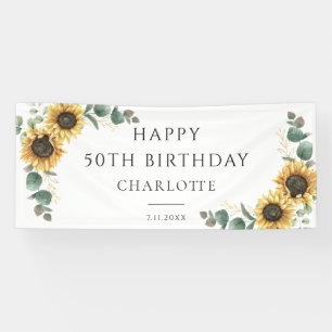 Banderoles 50e anniversaire Floral Sunflower Eucalyptus Party