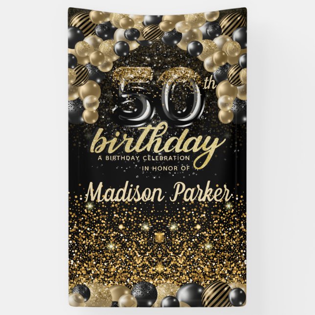 Banderoles 50e anniversaire luxe personnalisé Black Gold (Vertical)