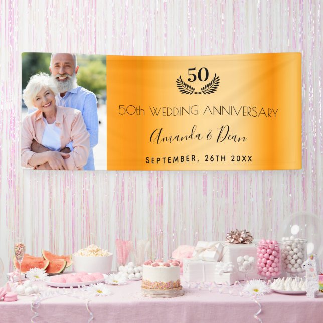 Banderoles 50e anniversaire mariage or photo (Fête)
