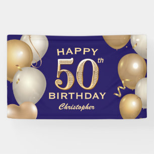 Banderoles 50e Anniversaire Marine Bleu et Ballons d'or