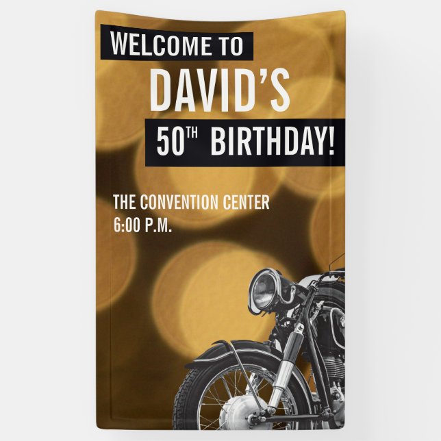 Banderoles 50e anniversaire or et noir, moto (Vertical)