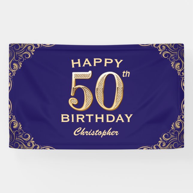 Banderoles 50e anniversaire Parties scintillant marine bleu e (Horizontal)