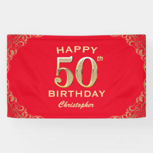 Banderoles 50e anniversaire Parties scintillant rouge et or c