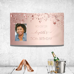 Banderoles 50e anniversaire photo rose or rose glittery étoil