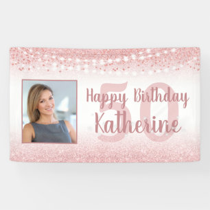 Banderoles 50e anniversaire Rose Gold Parties scintillant lum