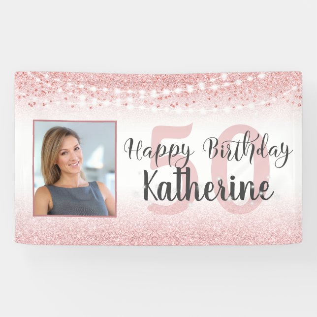 Banderoles 50e anniversaire Rose Gold Piink Parties scintilla (Horizontal)