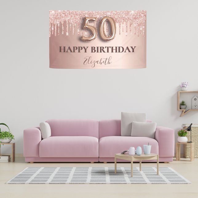 Banderoles 50e anniversaire rose or parties scintillant rose  (Créateur téléchargé)