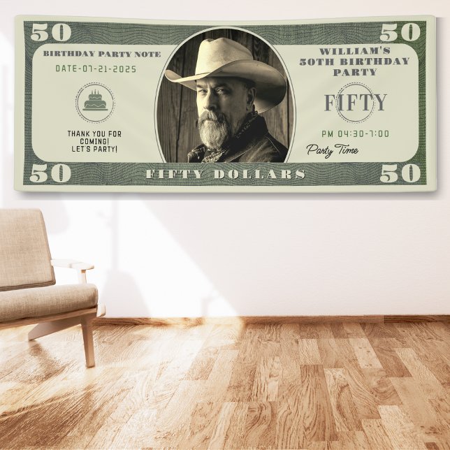 Banderoles 50e fête d'anniversaire 50 dollars Bill (50th Birthday Party 50 Dollar Bill Banner
)