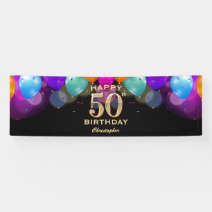 Banderoles 50e fête d'anniversaire Ballons noirs et or