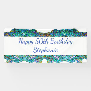 Banderoles 50ème Cinquante Joyeux Anniversaire Bleu Abstrait 